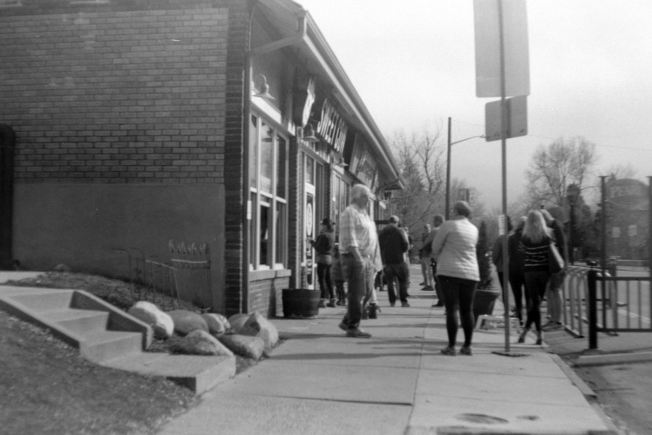 Line at Pearl Wine Company. Photographed with Gauthier folding camera.